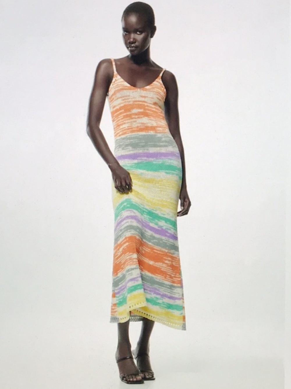 Zara Striped Knit Midi Dress in Pastel Orange, Green, Purple, Yellow - Picture 3 of 13